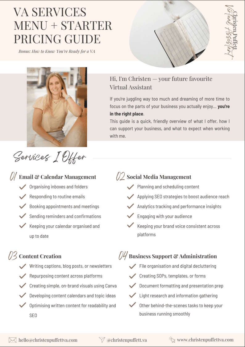 VA services menu preview